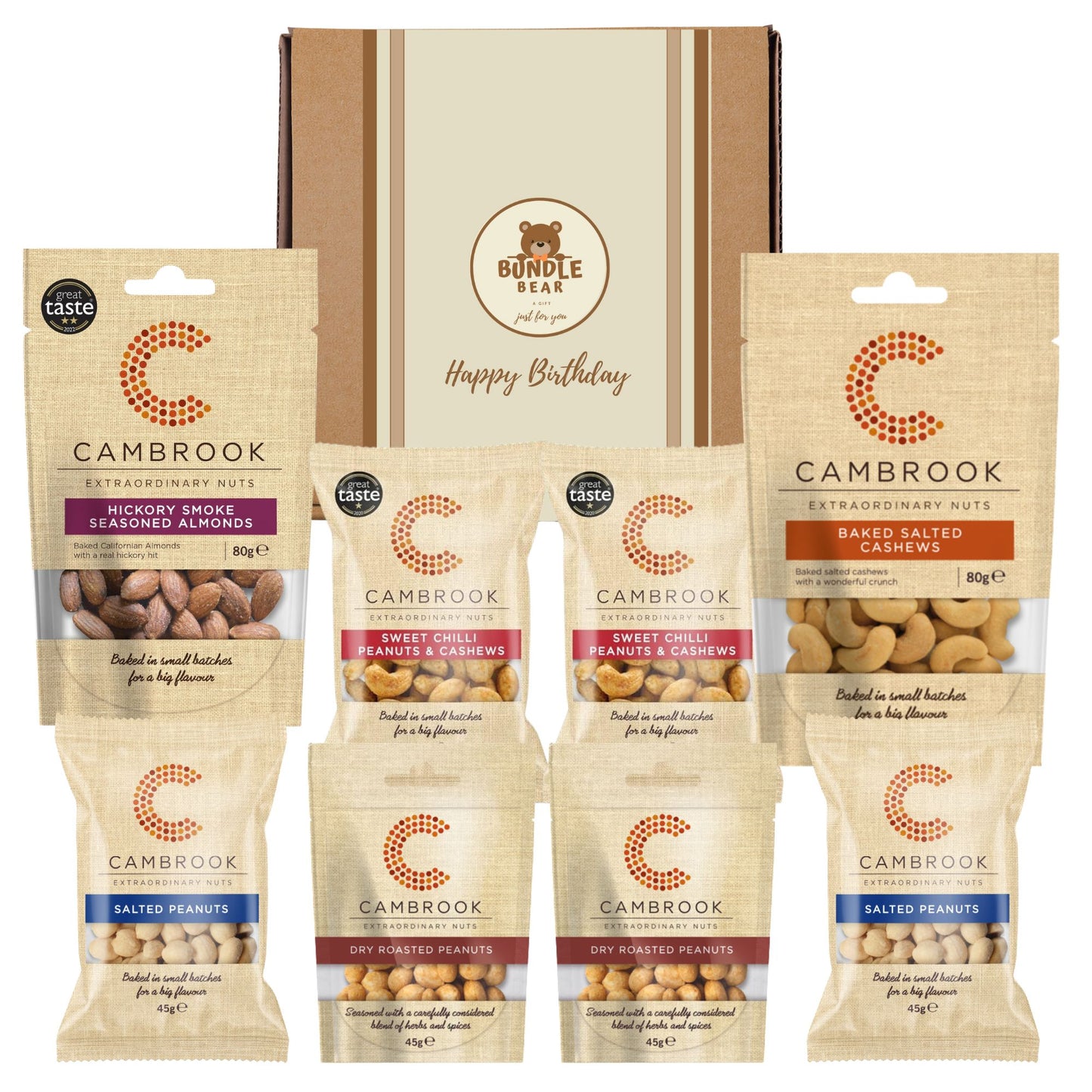 Nuts Gift Set, Including Cambrook Nut Snacks Packs in Gift Box โ Premium Peanuts, Cashews & Almonds โ Menโs Snack Hamper