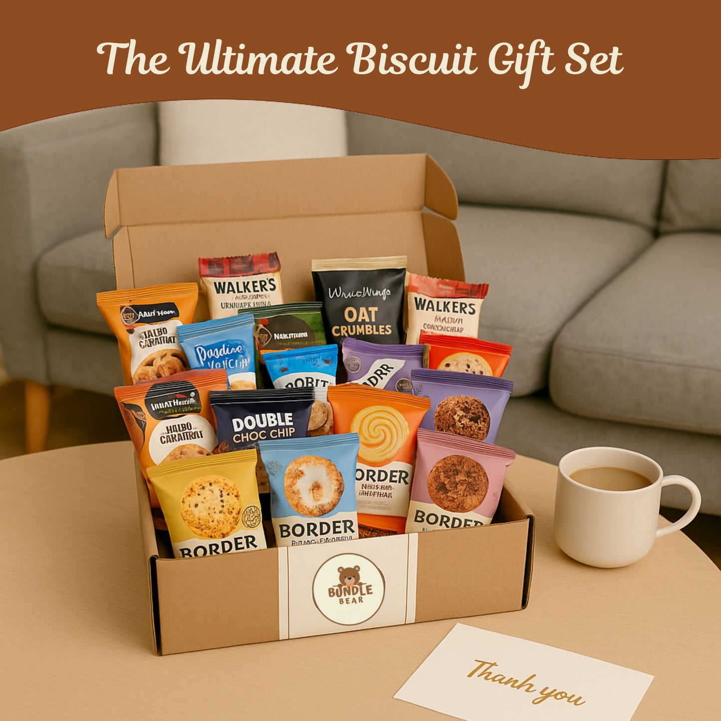 Tea & Biscuits Gift Set – Afternoon Tea Hamper with Assorted Biscuits & 12 Premium Tea Bags (Twinings & Yorkshire) – Gift Hamper for Women, Men & Couples – Thank You Hamper