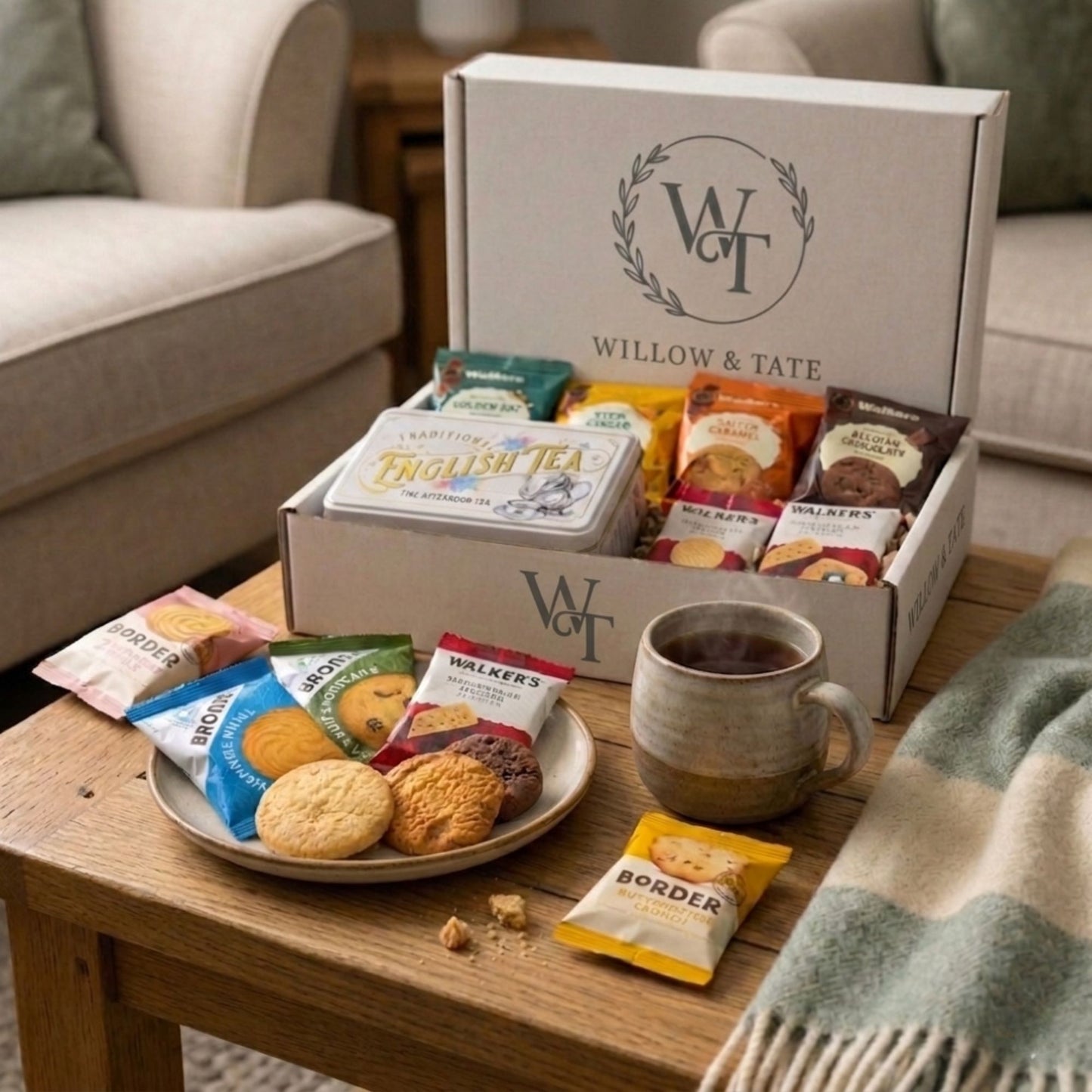 Willow & Tate Tea & Biscuits Gift Set | Traditional English Tea with Luxury Biscuits | Premium Gift Box for Birthdays, Thank You & Tea Lovers