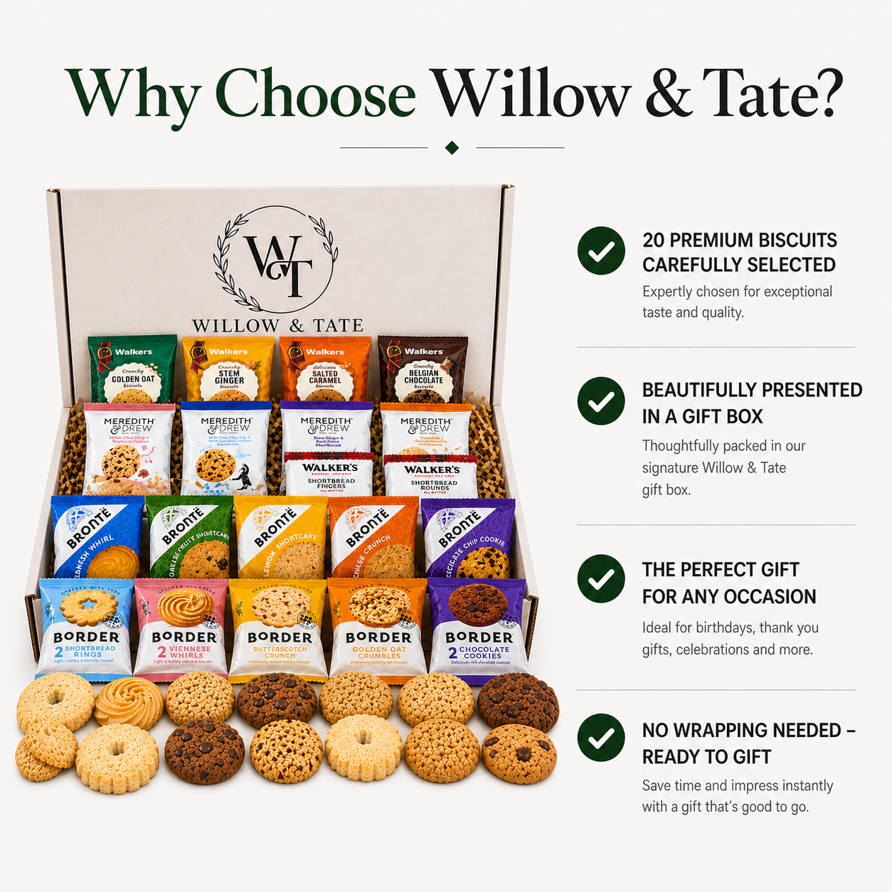 Willow & Tate Biscuit Gift Set | 20 Individually Wrapped Luxury Biscuits | Premium Gift Box for Birthdays, Thank You & Tea Lovers
