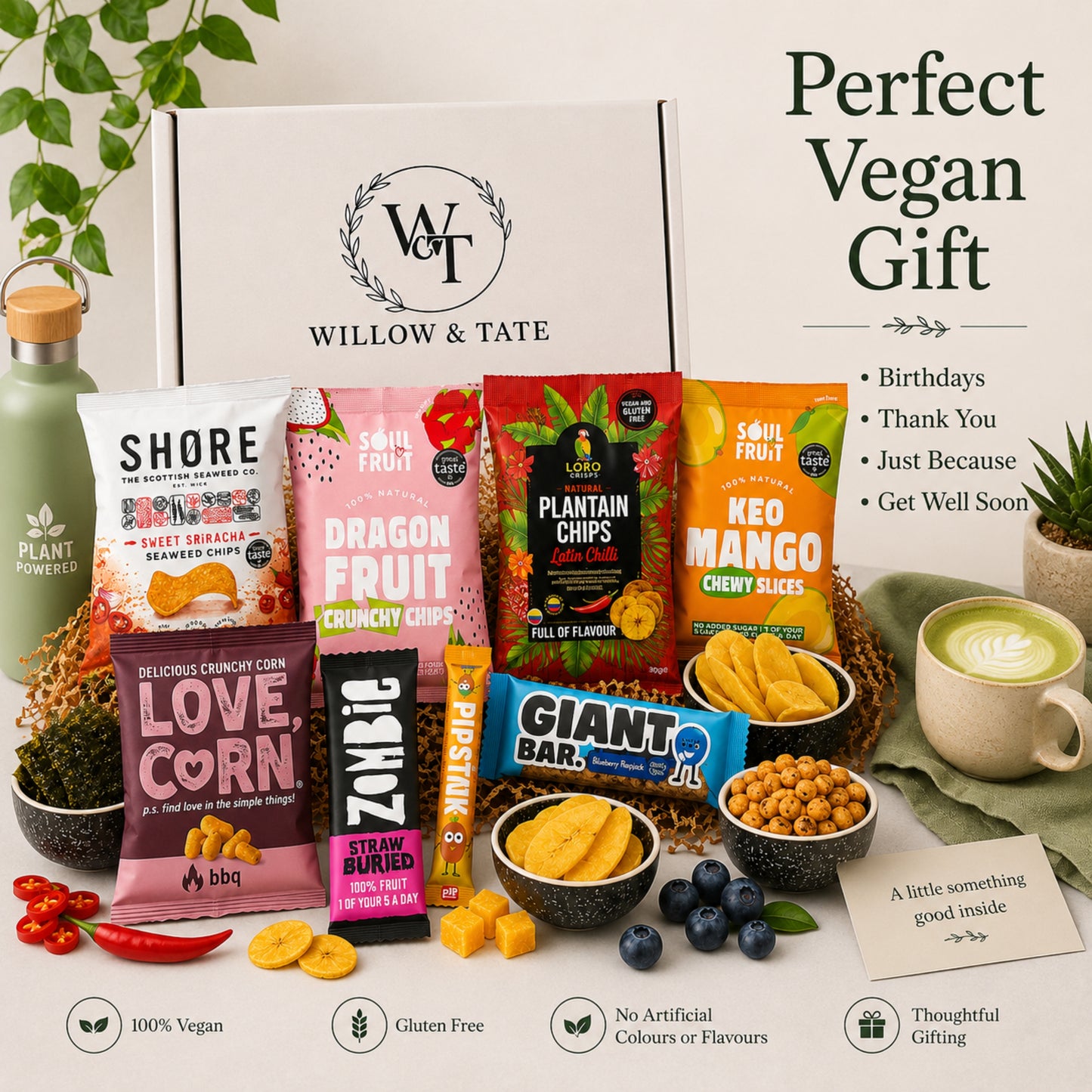 Willow & Tate Vegan Snack Hamper | Premium Plant Based Gift Box with Sweet & Savoury Treats | Luxury Vegan Gift for Birthdays, Thank You & Any Occasion