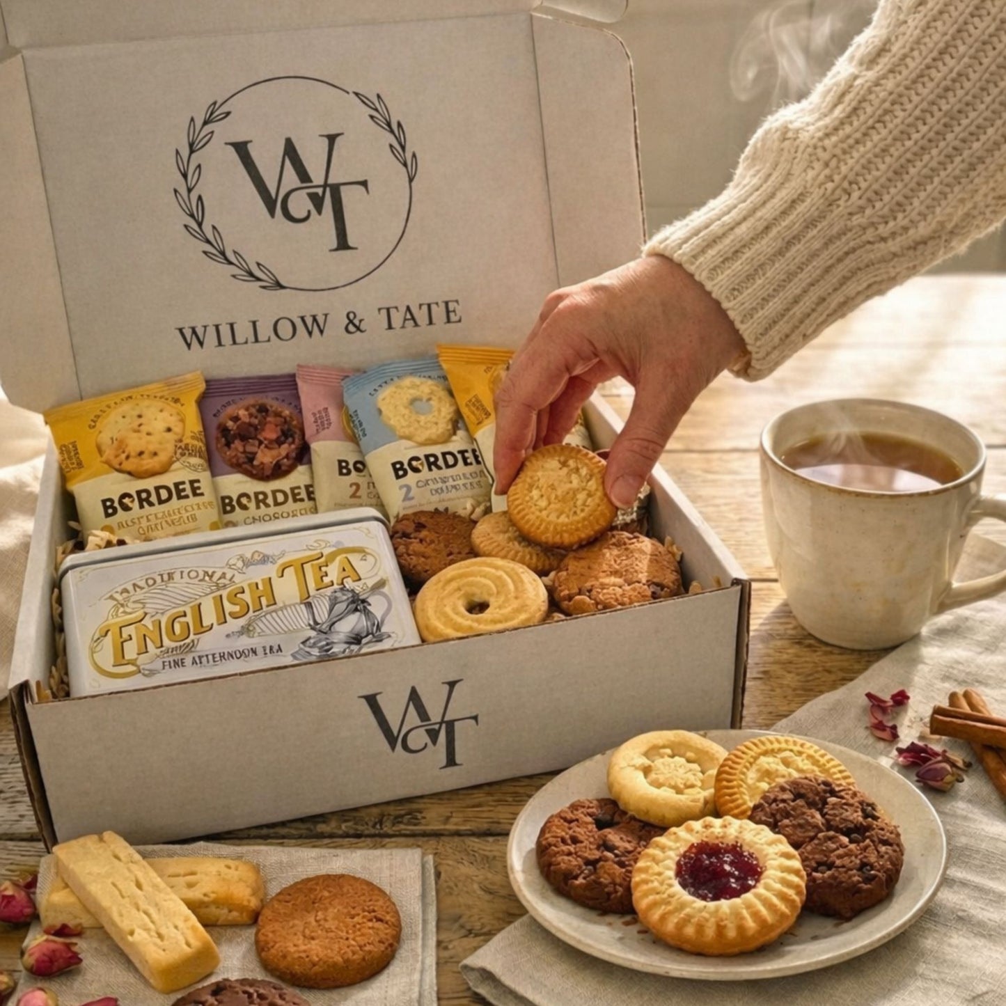 Willow & Tate Tea & Biscuits Gift Set | Traditional English Tea with Luxury Biscuits | Premium Gift Box for Birthdays, Thank You & Tea Lovers